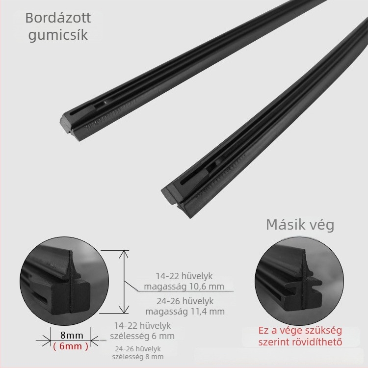 Szélvédő törlőszalag vas kerettel és gumírozott pengével, 6 mm és 8 mm