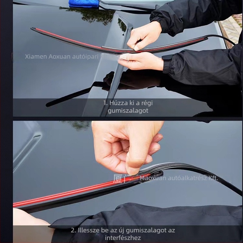 Keret nélküli, többfunkciós autó ablaktörlő — modell S704A; anyag PC/POM/szilikon bevonat/TPR; 12V motor; törlés lefedettség: teljes