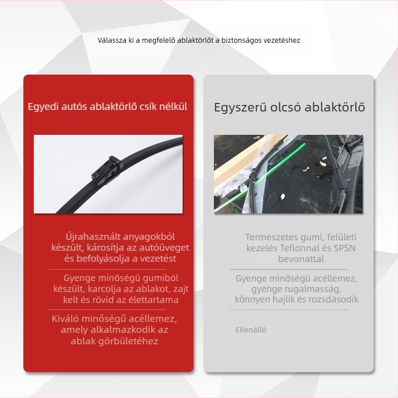 Keret nélküli autó ablaktörlő Audi sorozathoz, keret nélküli modell, 180° törlésszög, természetes gumi