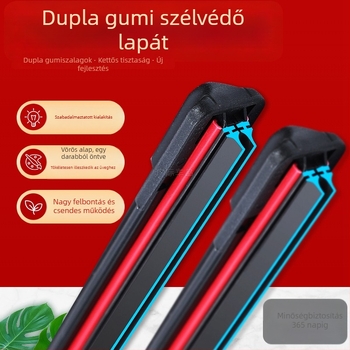 Autó ablaktörlő lapát dupla gumi szalaggal és cserélhető csíkkal, univerzális 14–28 mm karokra, 90° törlés