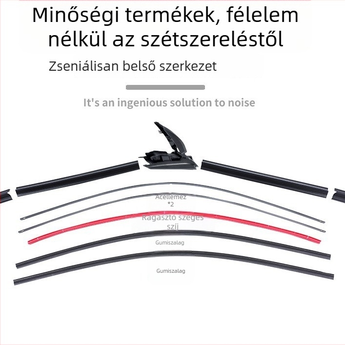 Autó ablaktörlő lapát dupla gumi szalaggal és cserélhető csíkkal, univerzális 14–28 mm karokra, 90° törlés