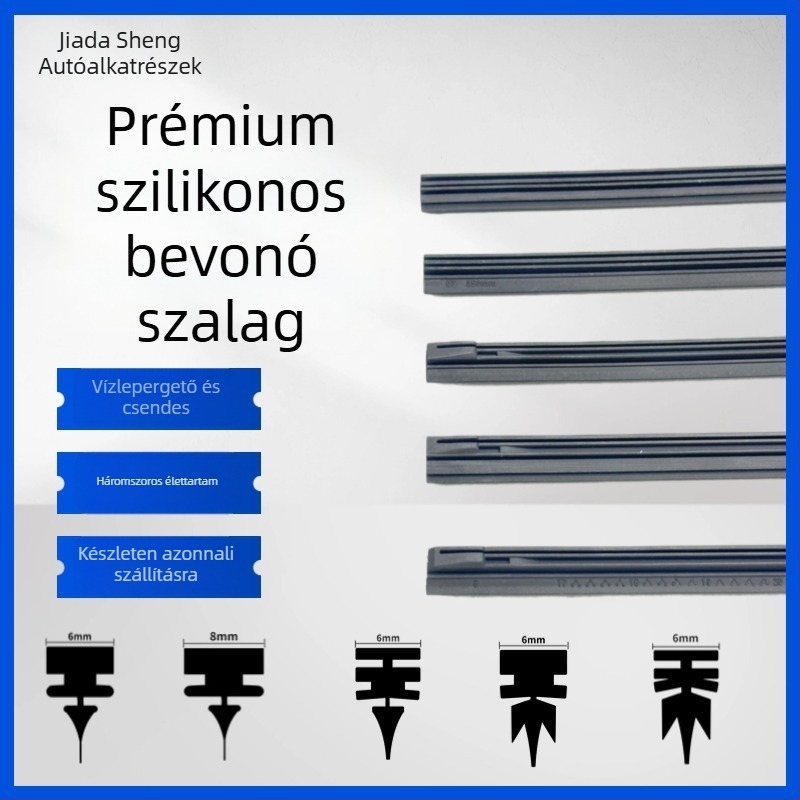 Univerzális autó ablaktörlőszalag szilikon bevonattal, hegyes profilú, cserélhető, keret nélküli, csendes