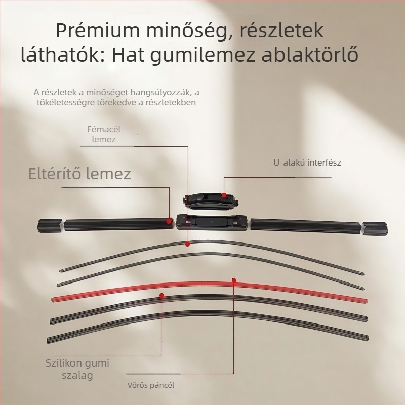 Csont nélküli többfunkciós ablaktörlő A-kapoccsal – minden autóhoz, 12V motor, 6 réteg gumírozott penge