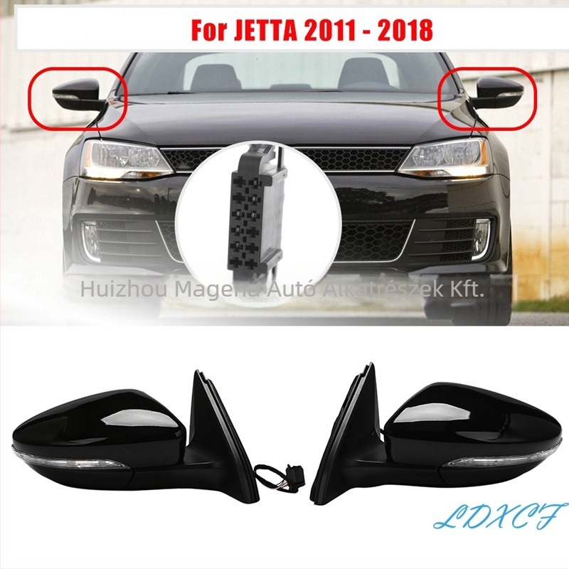 Jetta 2013-2017 hátsó tükrének reflektor-összeszerelése – fűtött, összecsukható tükör lámpával, 6 vezeték, jobb 5C7857508 / bal 5C7857507