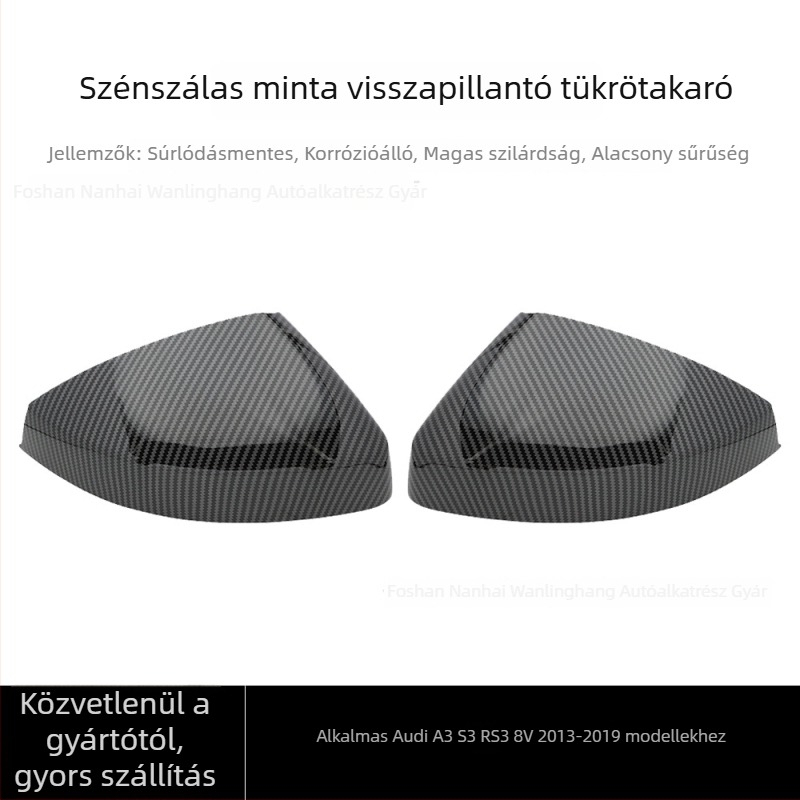Hátsó tükrök héja, snap-on AD042, kompatibil Audi A3/S3 8V RS3 (2013–2019), ABS+PC burkolat és ABS+PC tükrözőanyag
