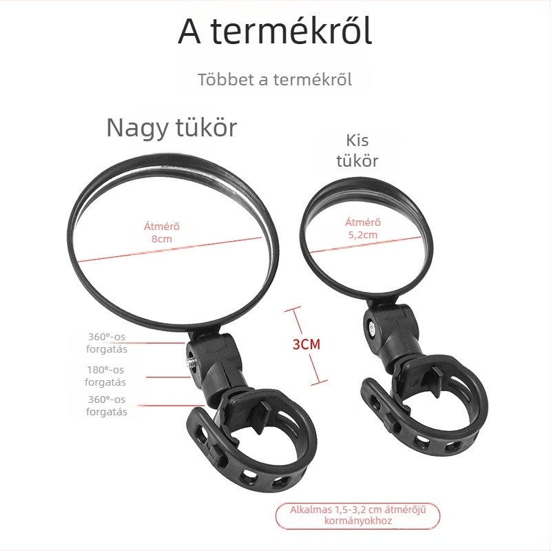 Hátsó visszapillantó tükör elektromos kerékpárhoz, állítható, gömb alakú tükör, műanyag ház, üvegtükör, kompatibilis univerzális elektromos kerékpárokkal