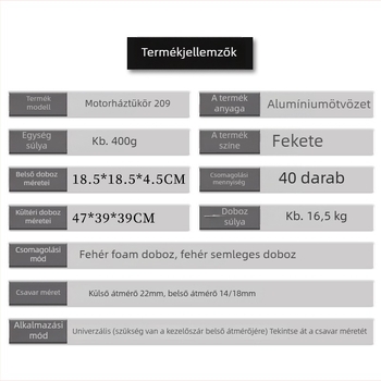 Motorkerékpár visszapillantó SL-001, gömb alakú üveg, kompatibilis 7/8-os kormánnyal, alkatrész 209