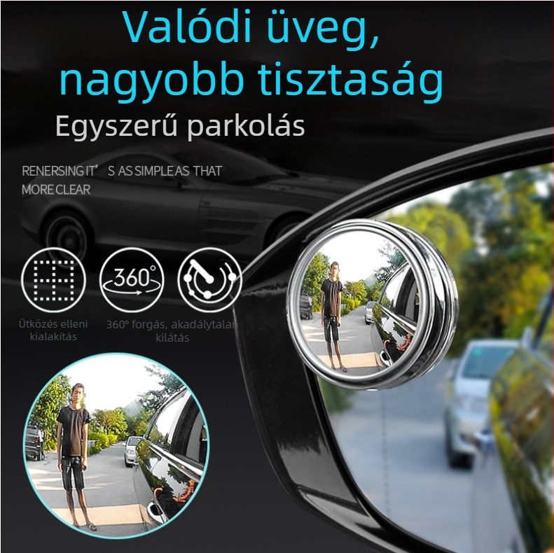 Autó visszapillantó tükör, ragasztó típusú; 360° forgás; gömb alakú üvegtükör; modell XYJ01