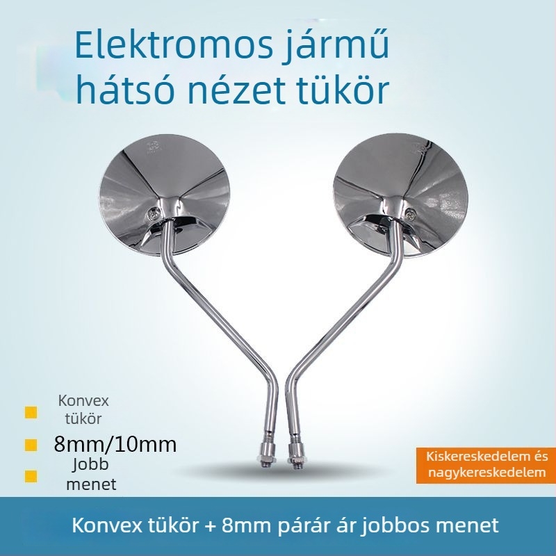 Motorkerékpár visszapillantó tükör, konvex – MIR-46; gömb alakú üveg tükör, elektroplatinált fedél, 8 mm, Little Turtle King modellhez