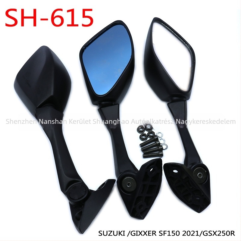SH-615-BD motorkerékpár visszapillantó tükre, konvex, műanyag + alumínium, kompatibil Suzuki Gixxer SF150 2021 és GSX250R