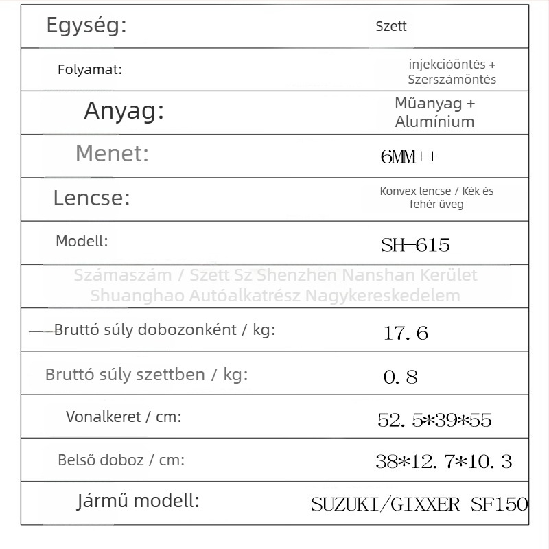 SH-615-BD motorkerékpár visszapillantó tükre, konvex, műanyag + alumínium, kompatibil Suzuki Gixxer SF150 2021 és GSX250R