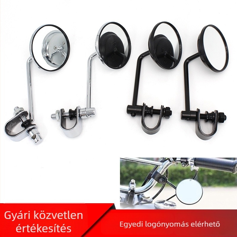 Harley-kompatibilis kör alakú motorkerékpár visszapillantó tükör, csiptetős rögzítés, dupla görbület, fémes kivitel, modell 0-013
