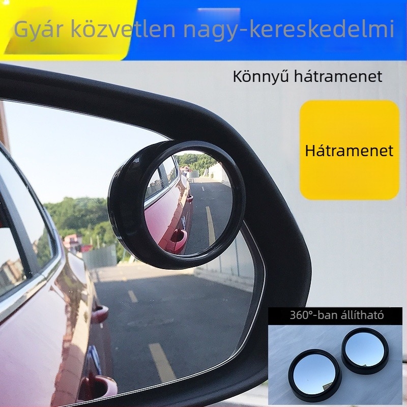 Hátsó tükör, gömb alakú, 360°-ban állítható, HD széles látószög, segédtükör