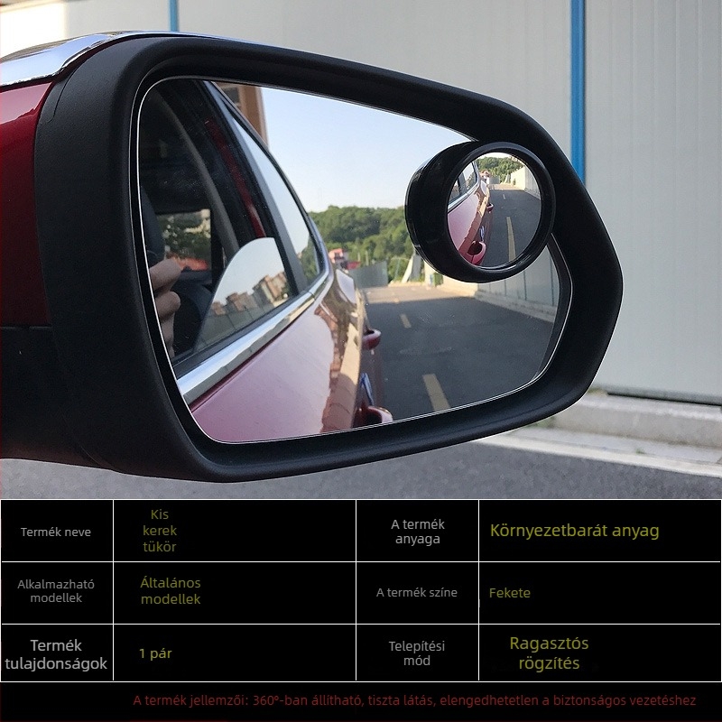 Hátsó tükör, gömb alakú, 360°-ban állítható, HD széles látószög, segédtükör