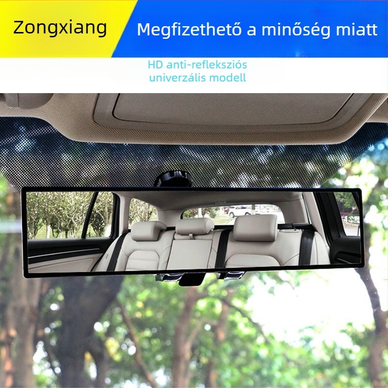 Autóba való hátsó visszapillantó tükör széles látószögű lencsével, antireflexiós, két görbületű tükör, 12V, ABS ház, univerzális kompatibilitás
