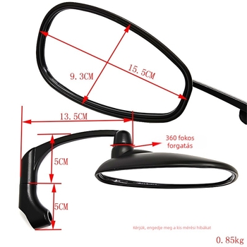 Motorkerékpár hátsó tükr JP-1075, konvex üveg, ABS burkolat, retro görbülő rúd dizájn, kompatibil a legtöbb modellhez