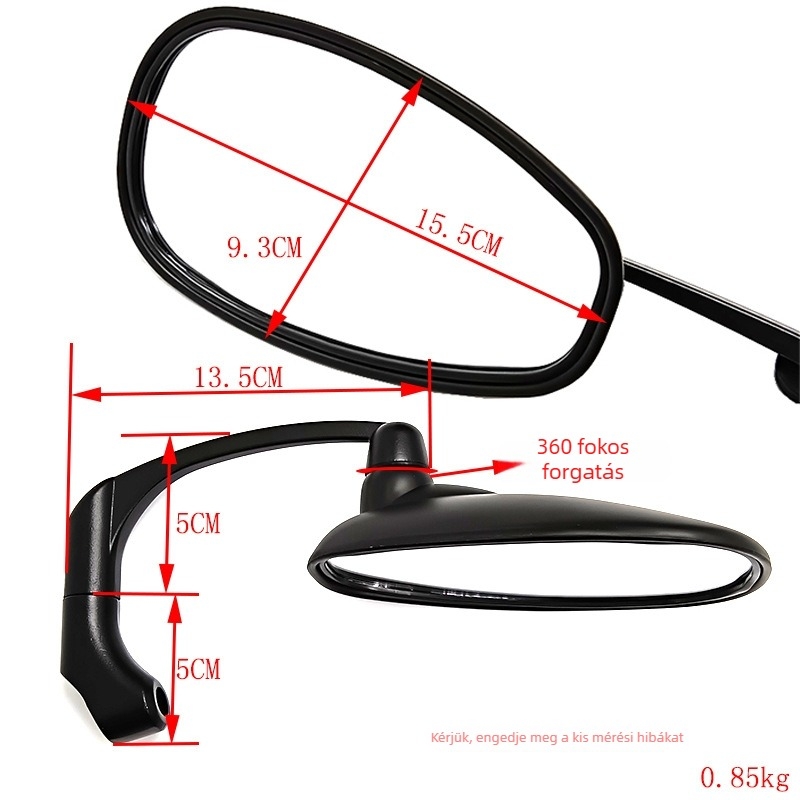 Motorkerékpár hátsó tükr JP-1075, konvex üveg, ABS burkolat, retro görbülő rúd dizájn, kompatibil a legtöbb modellhez