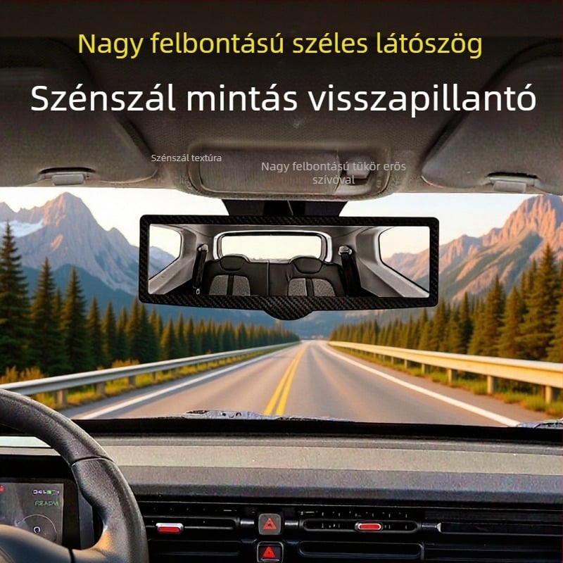 Belső visszapillantó tükör, CZC-255, ABS+ szénszálas kompozit, 360° állítható, vákuumos rögzítés