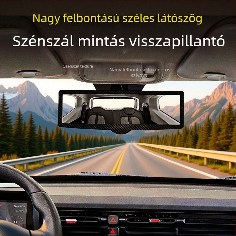 Belső visszapillantó tükör, CZC-255, ABS+ szénszálas kompozit, 360° állítható, vákuumos rögzítés