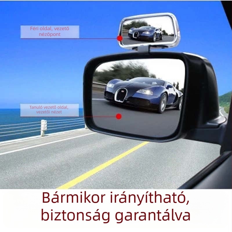 Hátrafelé néző autó tükör, négyzet alakú – Modell HD-0079, sík tükör, ABS ház, üveg tükör