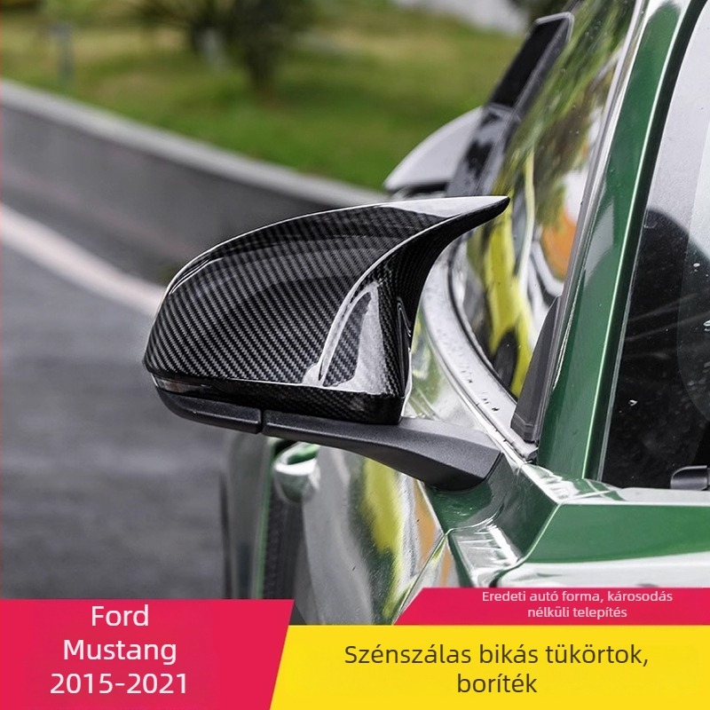 SVEEK Ford Mustang hátsó tükrös burkolat szarv alakú design, karbon mintázat, sík tükör, ABS, Modell 4546