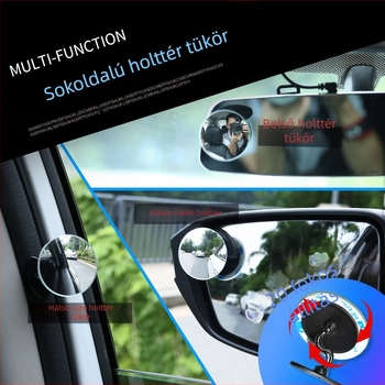 Autó hátsó tükör - kör alakú gömbtükör holttérhez, 360°-ban állítható, ABS ház, üvegtükör