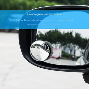 Autó hátsó tükör - kör alakú gömbtükör holttérhez, 360°-ban állítható, ABS ház, üvegtükör