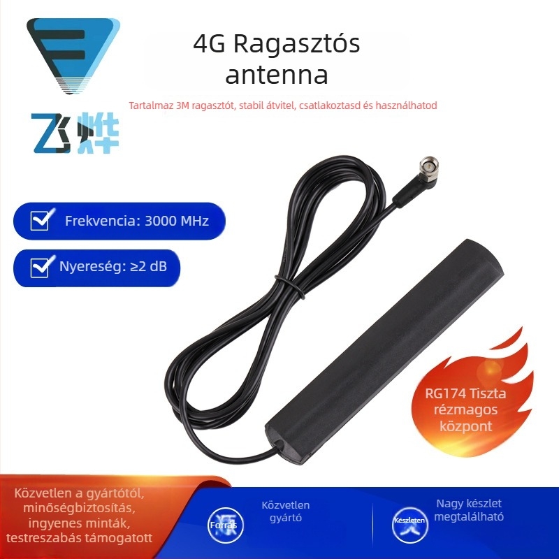 Autóantenna, univerzális kompatibilitás, ragasztásos telepítés, működési feszültség 1500, élettartam 8760 óra, Feiye