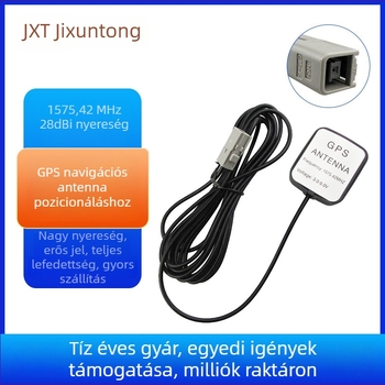 Autóba való GPS antenna JXT-GT5, 28 dB nyereség, 1575.42 MHz frekvencia, 50 Ω impedancia, üzemeltetési feszültség 3-5 V