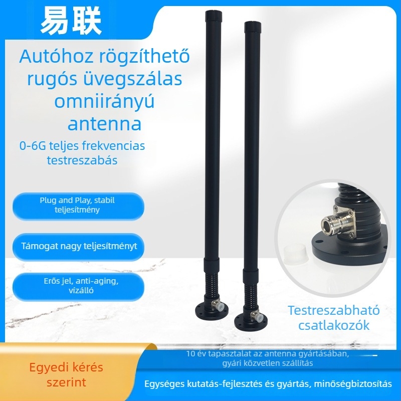 Járműre szerelt omnidirekcionális üvegszálas antenna, 0–6 GHz, multi-band, nagy nyereség, alacsony SWR, flanagos rögzítés