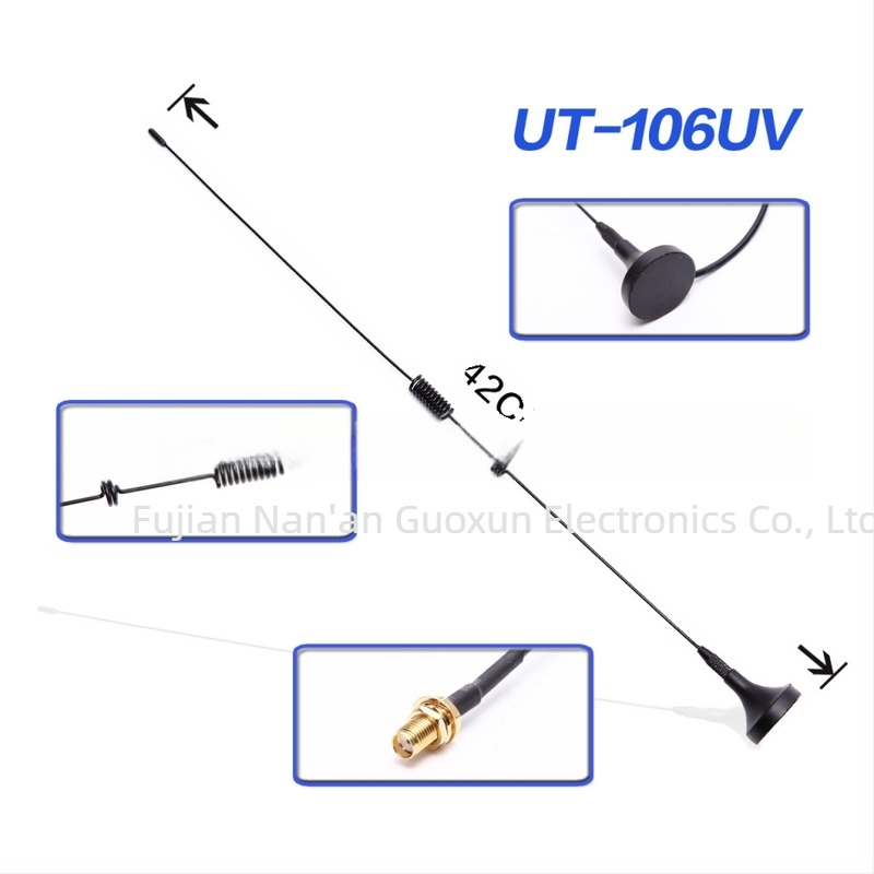 UT-106UV kettős fokozatú autóantenna Baofeng BF-UV5R / UV82 számára, frekvenciatartomány 134–174/400–470 MHz, modell UT-106UV