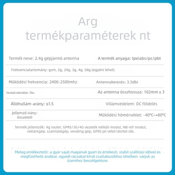 Omnidirekcionális 2,4 GHz antenna, 3 dBi nyereség, 50 Ω, 3 m kábel, szívócsésze rögzítés