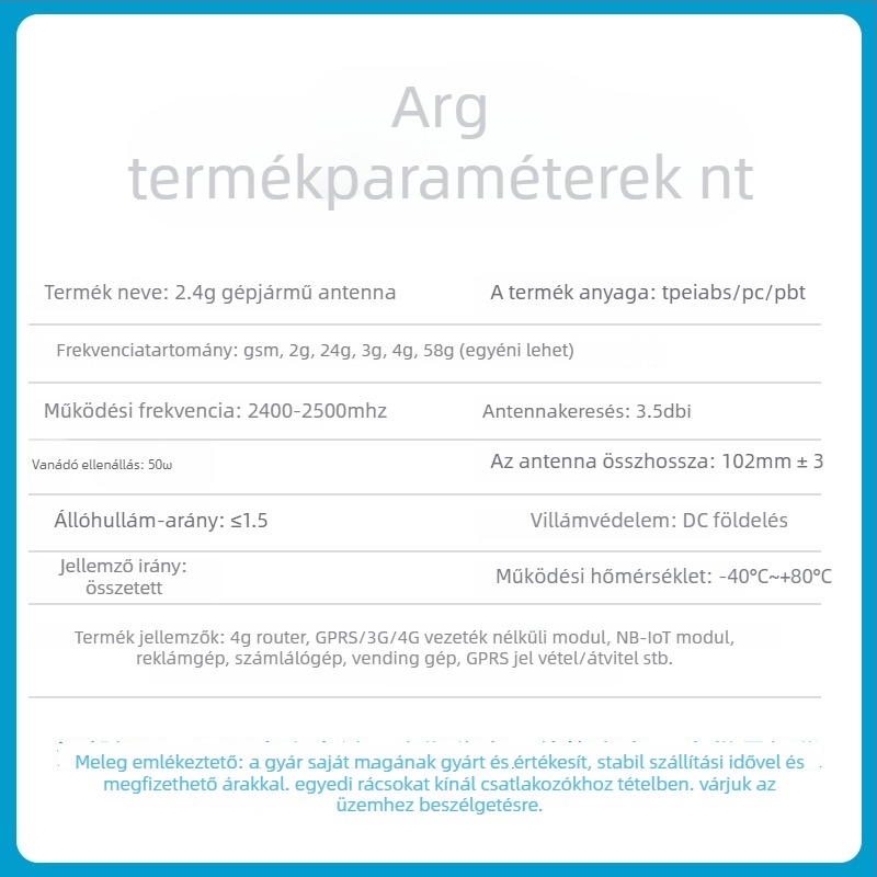 Omnidirekcionális 2,4 GHz antenna, 3 dBi nyereség, 50 Ω, 3 m kábel, szívócsésze rögzítés