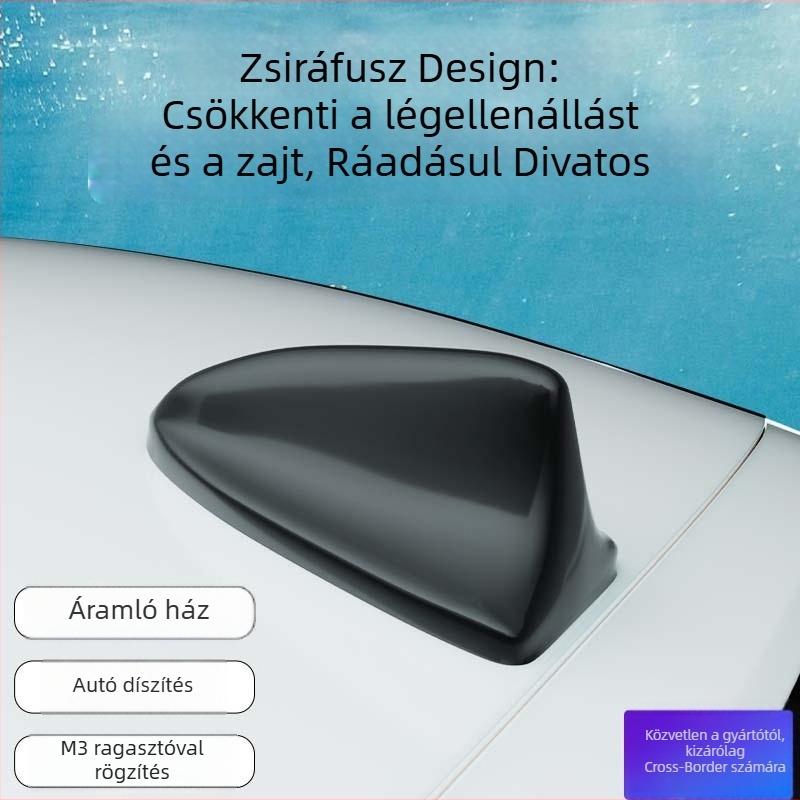 Autó dekoratív antenna cápauszony formájú, univerzális, ragasztóval történő telepítés, hosszú élet-tartam