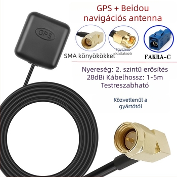 GPS + Beidou aktív modulantenna, kétlépcsős erősítés, jármű GNSS, SMA férfi csatlakozó, 50 Ω impedancia