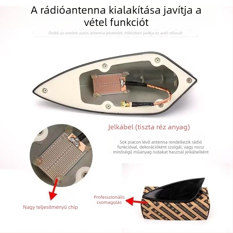Autóantenna cápauszony formájú, jeladó, felszerelés fúrás nélkül