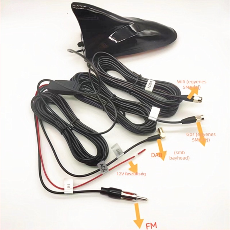 Shark Fin 4-in-1 GPS jármű antenna aktív erősítéssel, menetes rögzítés, 12V, 365 g
