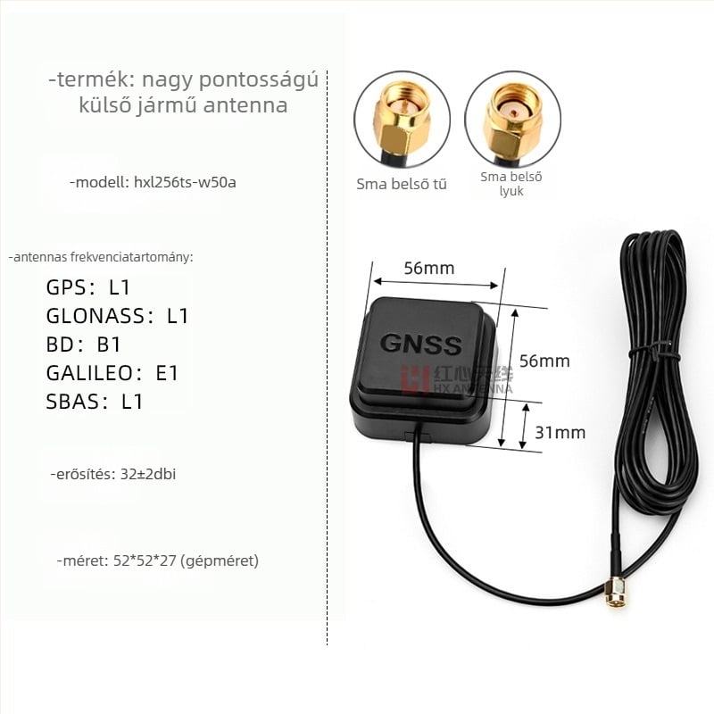 Járműre szerelt GNSS antenna GPS L1/L2/L5 és Beidou B1/B2, egyfrekvenciás, aktív külső, nagy pontosságú