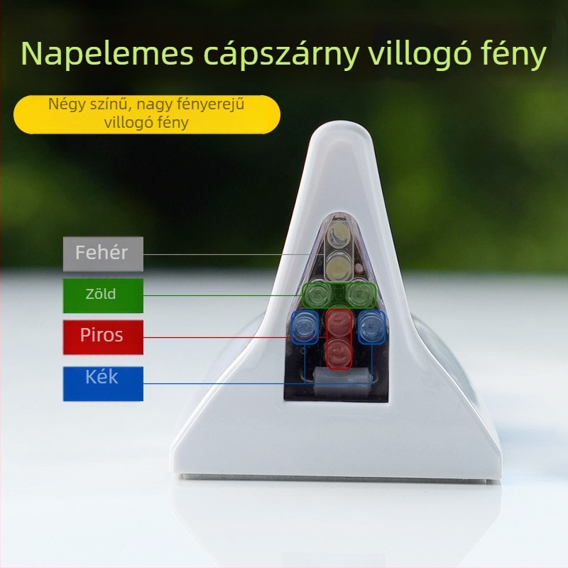 Napelemes cápauszony formájú autó antenna, ragasztóval történő felszerelés, általános kompatibilitás, 8 LED villanás