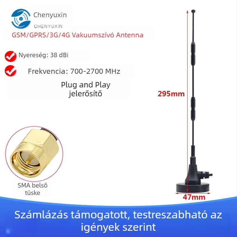 4G/LTE többsávos autó- és vending gép antenna, magas nyereség, 50 Ω impedancia, SWR ≤1.5, nyereség 40