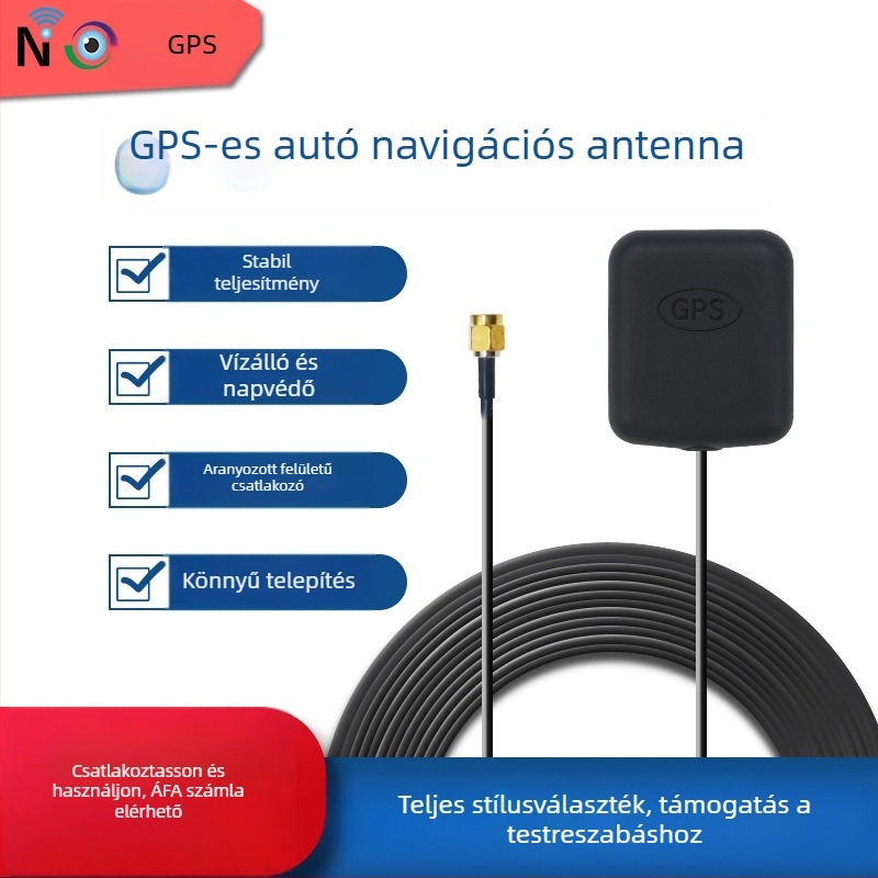 GNSS antenna GPS/GLONASS/Galileo/Beidou SMA csatlakozóval és testreszabható kábelhosszal autópozicionáláshoz