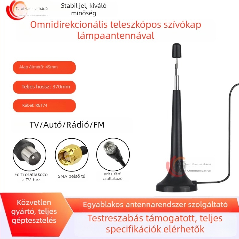 Furui AM/FM Rádió Rúd Antenna Külső Vákuumos Mágneses Tartóval és Külső WiFi Antennával Autóhoz – Jel Erősítés
