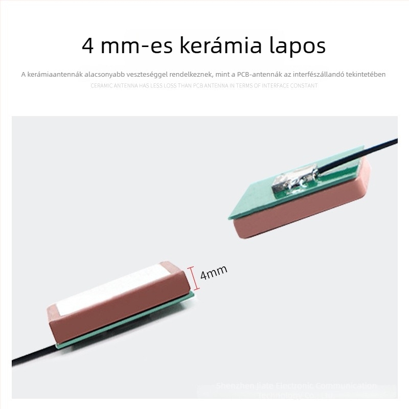 Passzív kerámia antenna WiFi 2.4 GHz és Beidou GPS-hez, IPEX csatlakozó, jármű pozícionálás, nyereség 3 dBi, tartomány 2400–2500 MHz, impedancia 50 Ω, SWR ≤ 2:1, 3–5 V