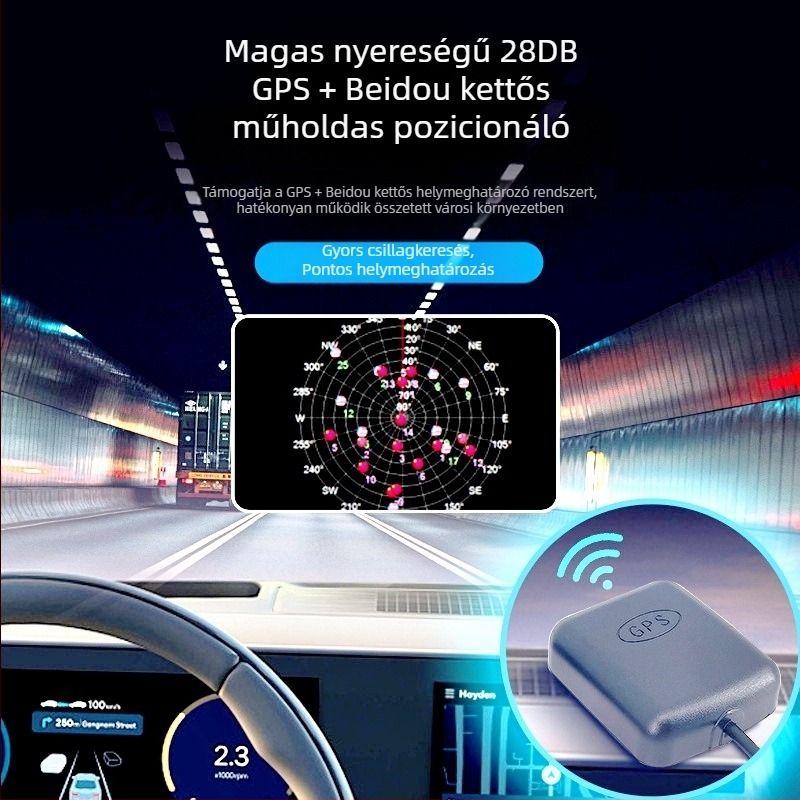 GPS jármű antenna - univerzális kompatibilitás, ragasztó rögzítés, 5V működés, minden autómodellhez