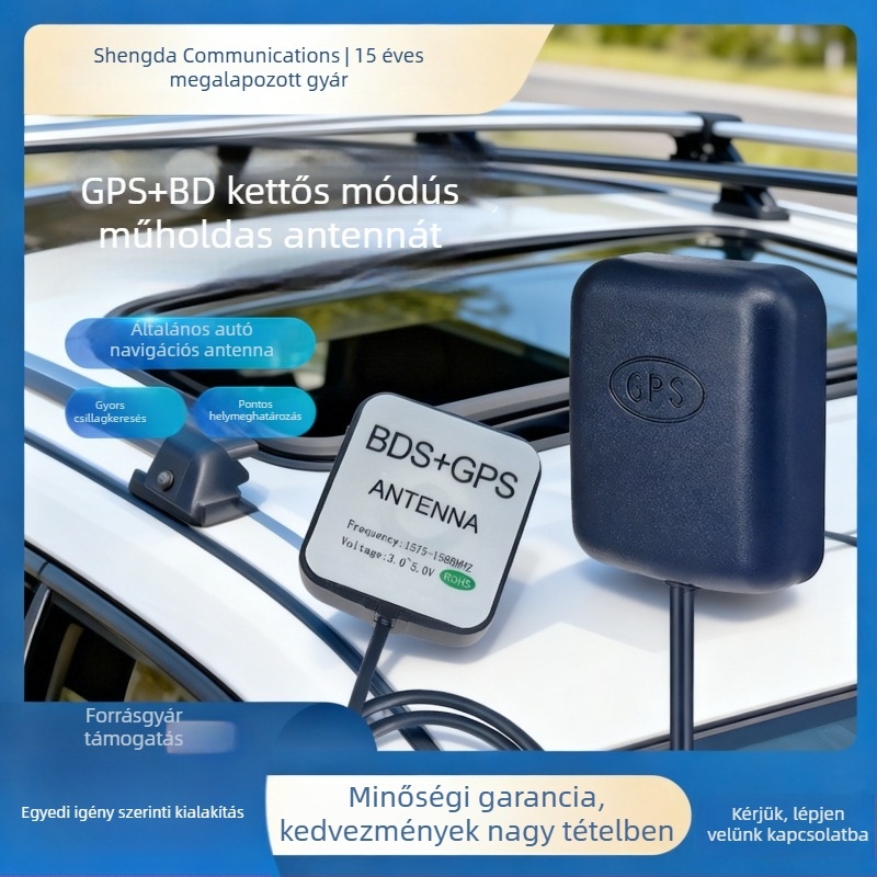 GPS jármű antenna - univerzális kompatibilitás, ragasztó rögzítés, 5V működés, minden autómodellhez