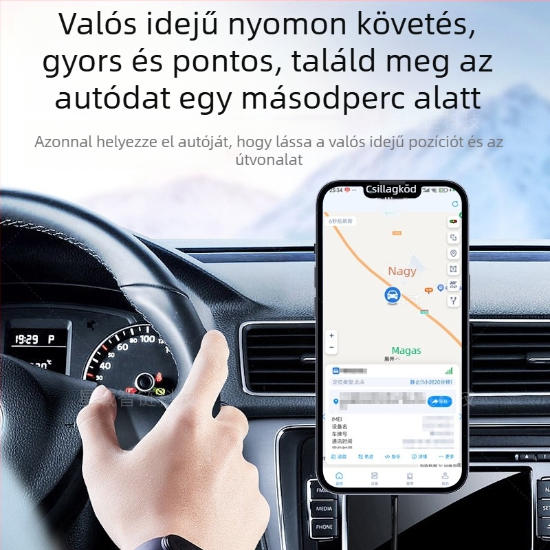 GPS autólokátor, G03 modell, ABS+PC ház, GPS pontosság ≤10 m, riasztások: áramszünet, kerítés, gyorshajtás, akkumulátor élettartam 6 óra.