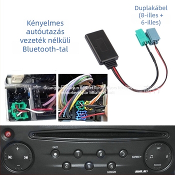 Renault-kompatibilis AUX Bluetooth autóvevő mikrofonnal, PVC+réz felépítés, 12V tápegység