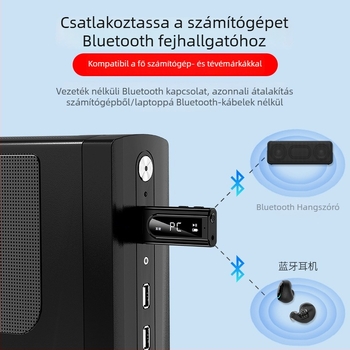 USB autó FM Bluetooth átjátszó MP3 lejátszással és AUX kimenettel, sztereó dupla kimenet, Bluetooth 5.0, OMS-K9 modell, USB‑AUX interfész, plug‑and‑play, külső áramellátás