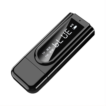 USB autó FM Bluetooth átjátszó MP3 lejátszással és AUX kimenettel, sztereó dupla kimenet, Bluetooth 5.0, OMS-K9 modell, USB‑AUX interfész, plug‑and‑play, külső áramellátás
