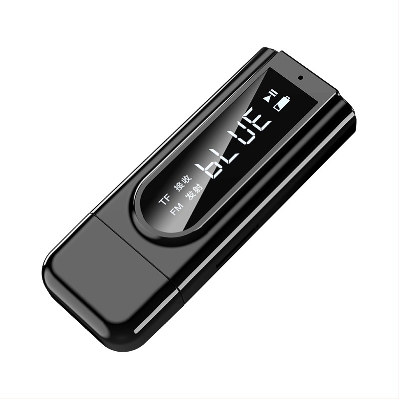 USB autó FM Bluetooth átjátszó MP3 lejátszással és AUX kimenettel, sztereó dupla kimenet, Bluetooth 5.0, OMS-K9 modell, USB‑AUX interfész, plug‑and‑play, külső áramellátás